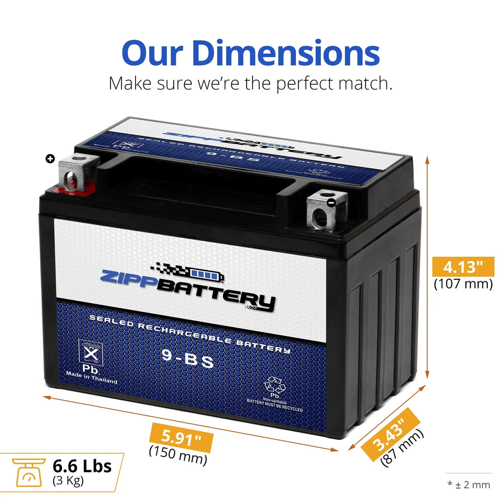 12 Volt,8 Battery for (9-BS CCA) YTX9-BS S Rf600r 120 Motorcycle Ah, 1996 Battery Suzuki 600cc Zipp
