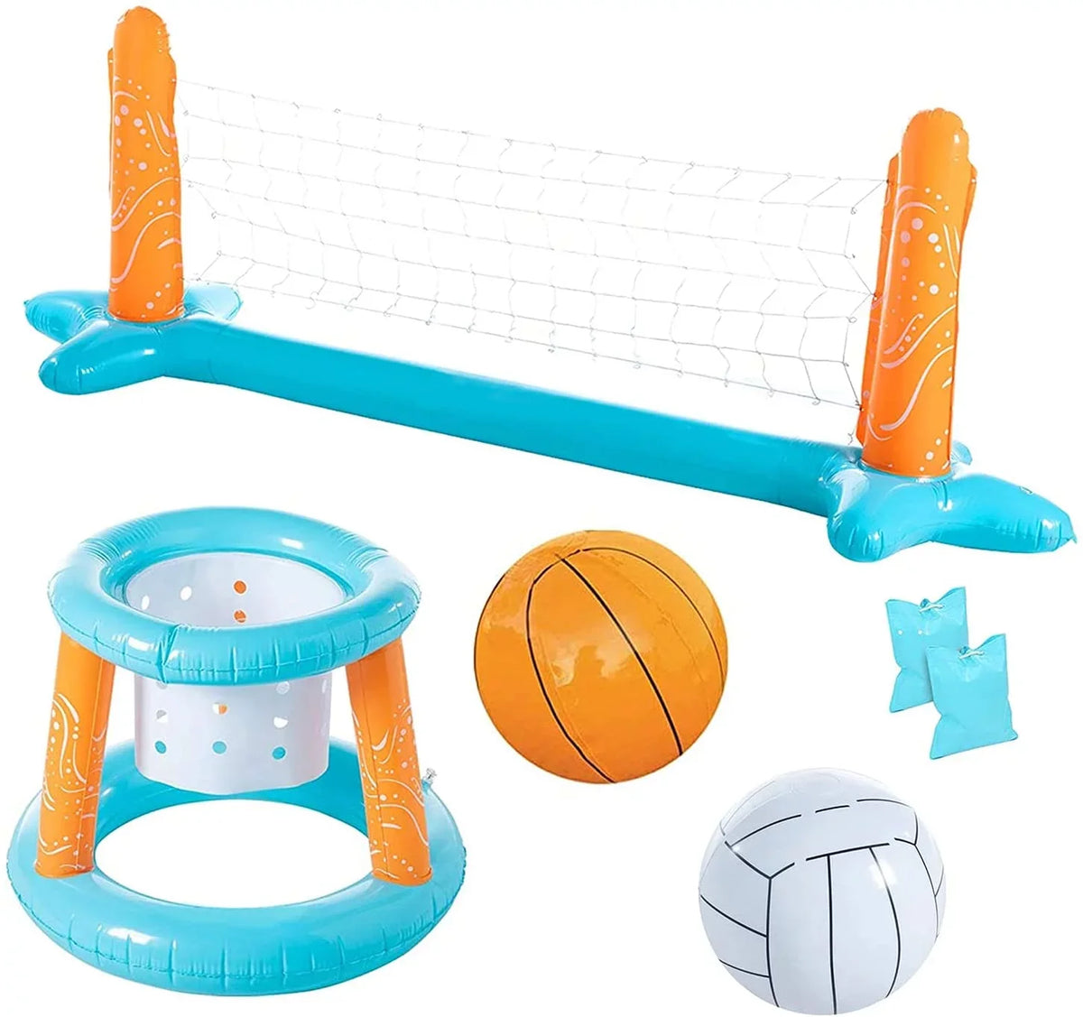 with Volleyball Floating Games Basketball Blossom Pool Pool Net, Weight for 2-in-1 Family Light Blue Swimming Hoop and Inflatable | Pool Bags - Pool Set