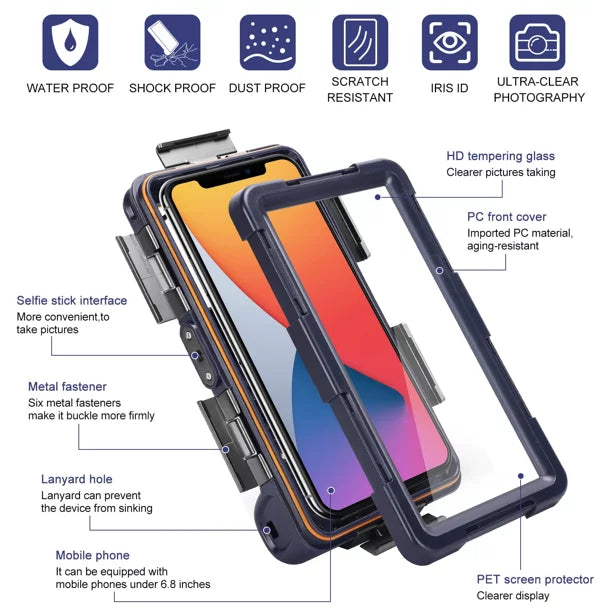 Case Diving UrbanX And with Video Surfing G90 Snorkeling Photo Underwater to for Inch 6.9 LCD Waterproof Lanyard Protective Up all [15m/50ft] Professional BLU Swimming Housing Phones