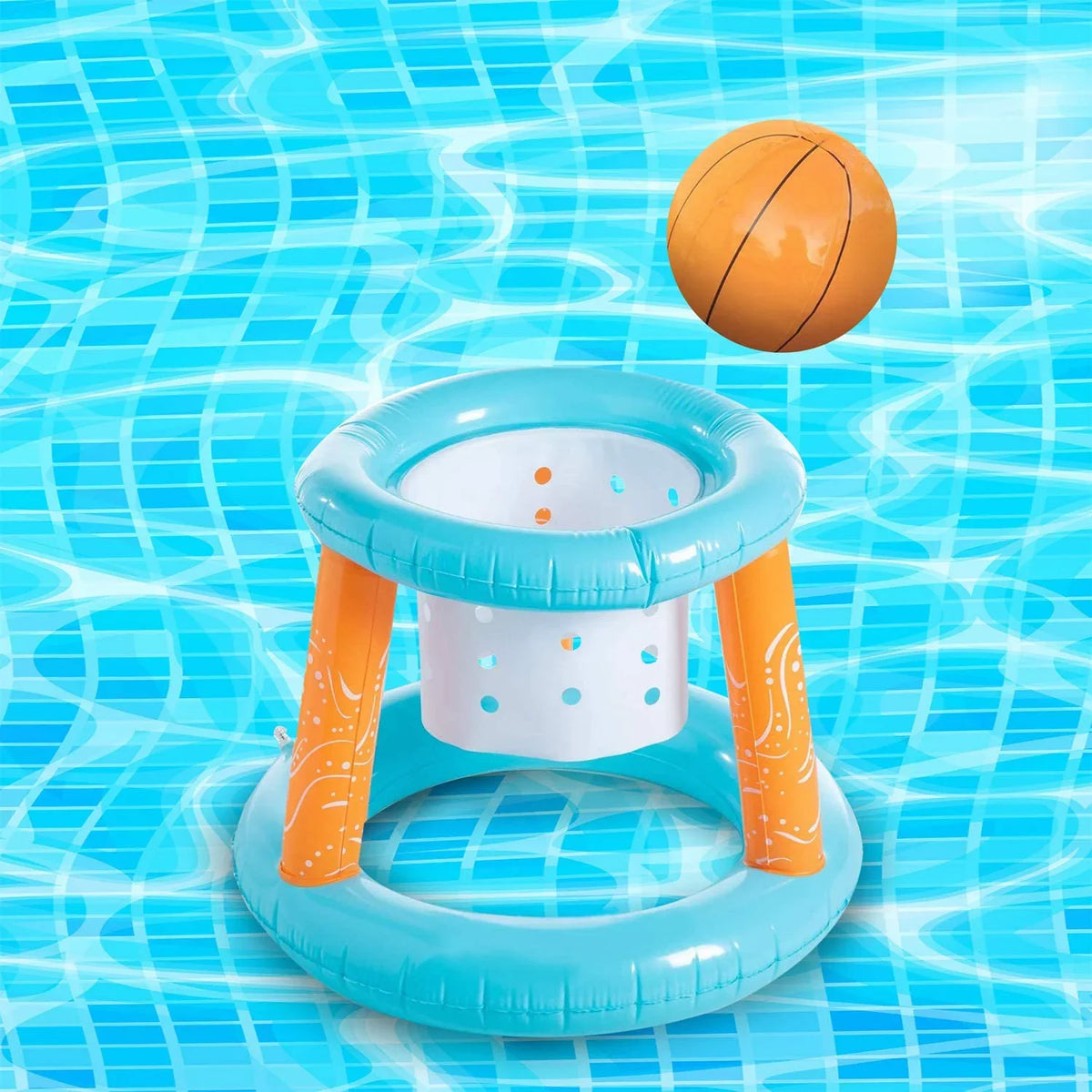 with Volleyball Floating Games Basketball Blossom Pool Pool Net, Weight for 2-in-1 Family Light Blue Swimming Hoop and Inflatable | Pool Bags - Pool Set